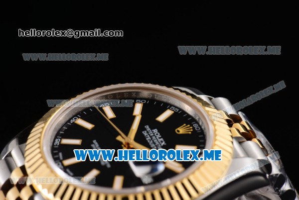 Rolex Datejust II Asia 2813 Automatic Two Tone Case/Bracelet with Black Dial and Stick Markers (B - Click Image to Close
